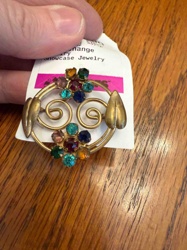 Vintage Multi-Colored Rhinestone Gold-Tone Brooch