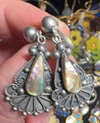 Vintage Sterling Silver and Mother-of-Pearl Dangle Earrings