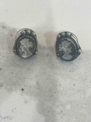 Vintage Silver Cameo Earrings
