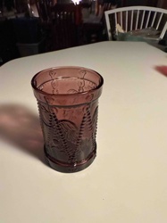 Amethyst Carnival Glass Tumbler with Roosters and Chicks Pattern