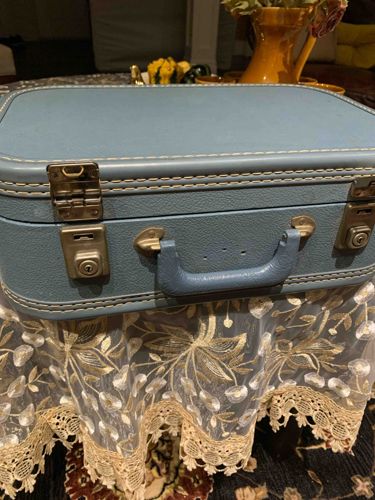 Vintage Cheney Made in England Blue Suitcase
