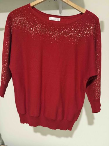 J. Madison Red Embellished Three-Quarter Sleeve Sweater