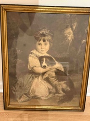 Framed Print of "Miss Bowles and Her Dog" by Sir Joshua Reynolds