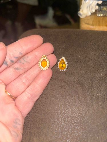 14k Yellow Gold Citrine and Diamond Teardrop Earrings