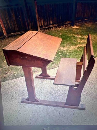 Late 19th/Early 20th Century Wooden One-Piece School Desk