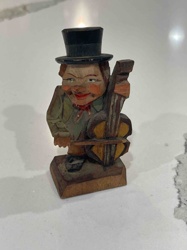 Hand-Carved Wooden Figurine of a Man Playing Upright Bass
