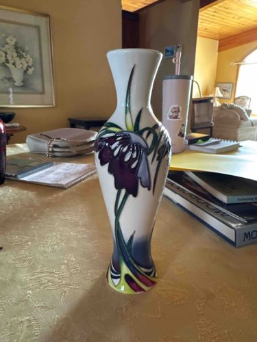 Art Deco Style Hand-Painted Ceramic Vase with Floral Motif