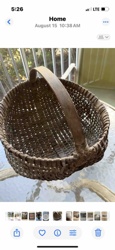 Handwoven Rustic Wood Splint Basket with Bentwood Handle