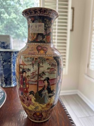 Asian Polychrome Decorative Vase with Figural Scene