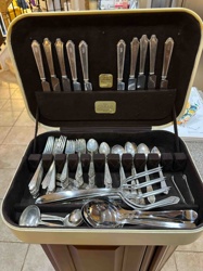 Cased Monogrammed Silver Flatware Set by Cameo