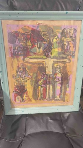 Abstract Religious Themed Painting (Crucifixion and Symbols)