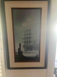Maritime Seascape Painting of a Tall Ship at Dock