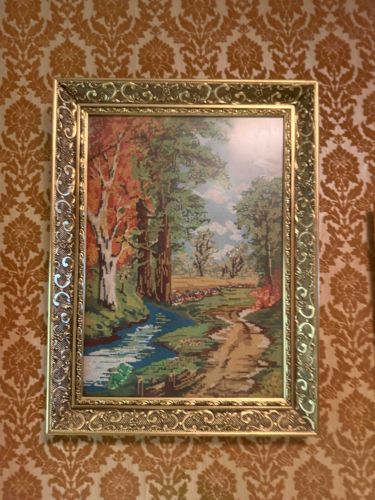 Framed Needlepoint Landscape Tapestry