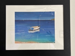 Framed Print of 'Boat on Blue Water' by Mary Chesney