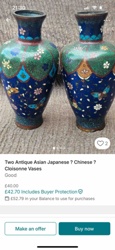Pair of Antique Asian Cloisonné Vases