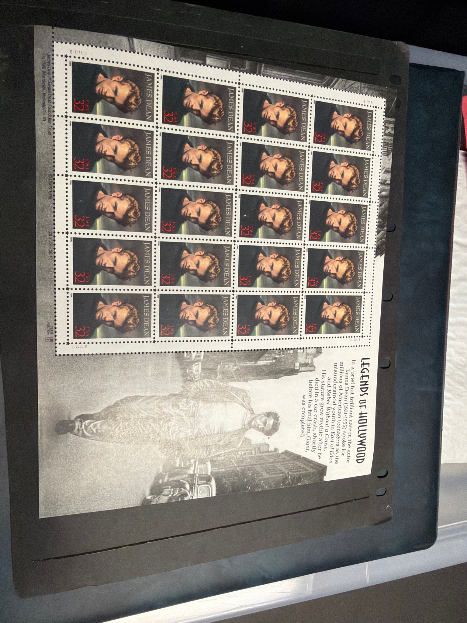 Submitted photo of James Dean 32-Cent Postage Stamp Sheet (not authenticated)