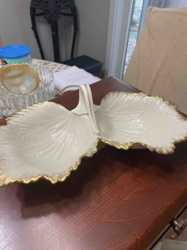 Lenox Ivory Gold Trim Double Leaf Dish