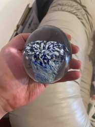Art Glass Paperweight with Blue and White Internal Design