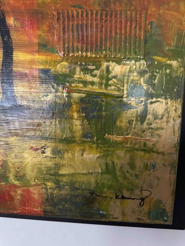 Abstract Mixed Media Painting with Corrugated Texture and Gold Leaf