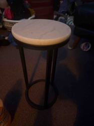 Marble-Top Metal Pedestal Side Table
