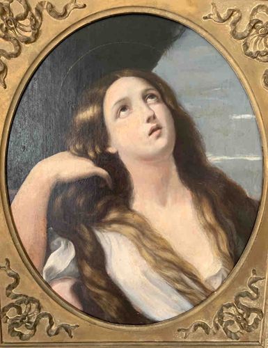 Oval Painting of a Female Saint or Religious Figure in a Gilt Frame