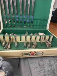 Vintage Silver Plated Dinnerware Set in Painted Wooden Case