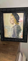 Profile Portrait of a Woman with 'Chocolate Malt Milk' in Background (Framed Watercolor)