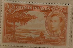 Cayman Islands 1/4d 'Beach View, Grand Cayman' Postage Stamp with King George VI Portrait