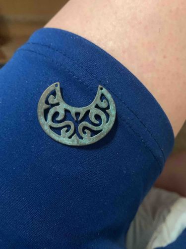 Oxidized Copper Alloy Filigree Crescent Pendant