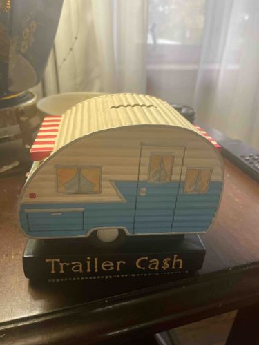 Retro Camper Trailer Ceramic Bank on 'Trailer Cash' Base