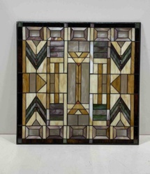 Arts and Crafts Style Geometric Stained Glass Panel