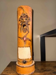 Wizard Carved Wooden Container with Inlaid Gemstones