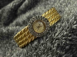 Dufonte Lucian Piccard Women's Vintage Gold-Tone Rhinestone Cocktail Watch