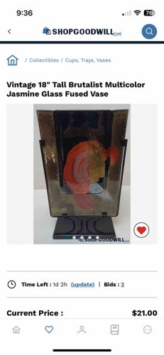 Vintage 18" Tall Brutalist Multicolor Jasmine Glass Fused Vase