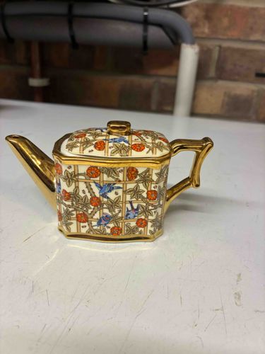 Miniature Decorative Teapot with Bird and Botanical Motif