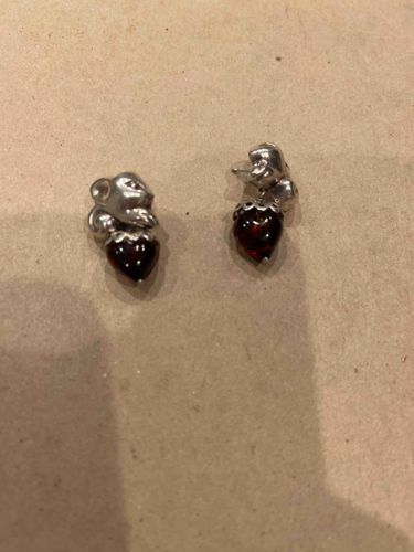 Silver Koala and Garnet-toned Strawberry Drop Earrings