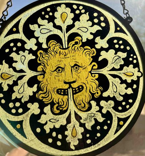 Round Stained Glass Suncatcher with Green Man Motif