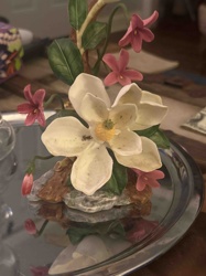 Porcelain Floral Figurine with Magnolia and Pink Flowers
