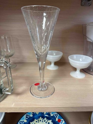Modern Mouth-Blown Seeded Glass Champagne Flute