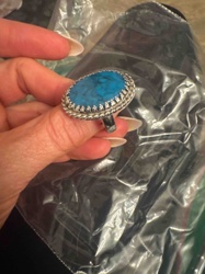 Turquoise Oval Cabochon Ring with Braided and Bezel Setting