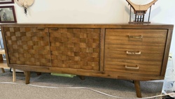 Mid-Century Modern Sideboard/Credenza with Textured Wood Block Doors