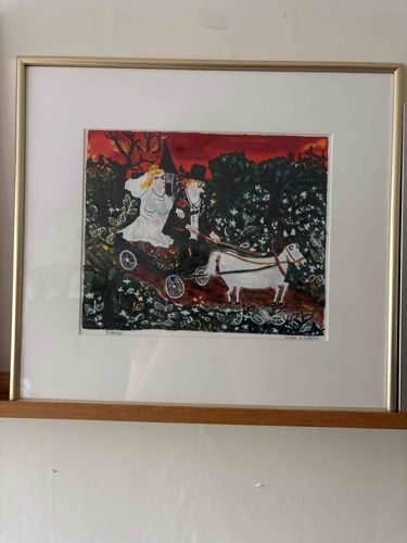 Folk Art Print: "Couple in Cart with Donkey"