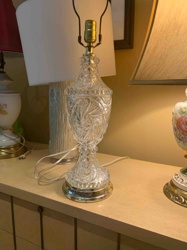 Vintage Pressed Glass Table Lamp with Starburst Pattern
