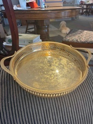 Round Pierced Rim Brass or Electroplated Tray with Handles