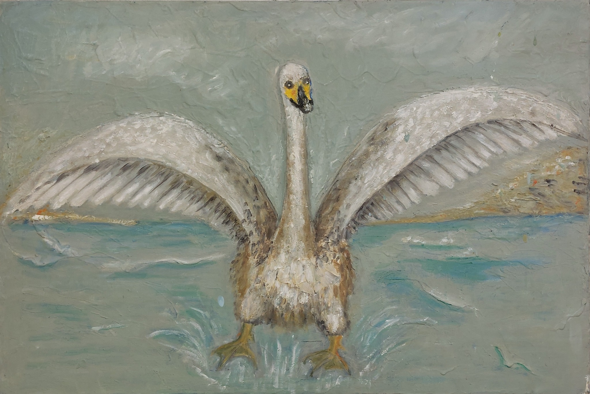 Submitted photo of Oil painting depicting a large bird (unverified attribution to Onerva Borg)