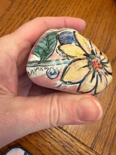 Painted Garden Rock with Floral Design