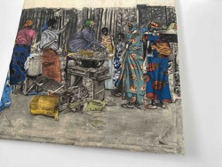 Mixed Media Artwork: African Market Scene
