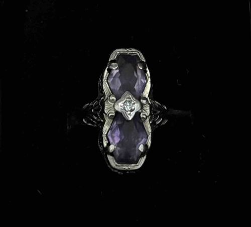 Vintage Art Deco Style Amethyst and Diamond Cocktail Ring