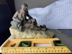Satyr/River God Figural Bronze Sculpture on Stone Base