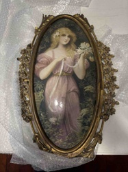 Antique Gilded Metal Pictorial Vanity with Floral Motif Frame
